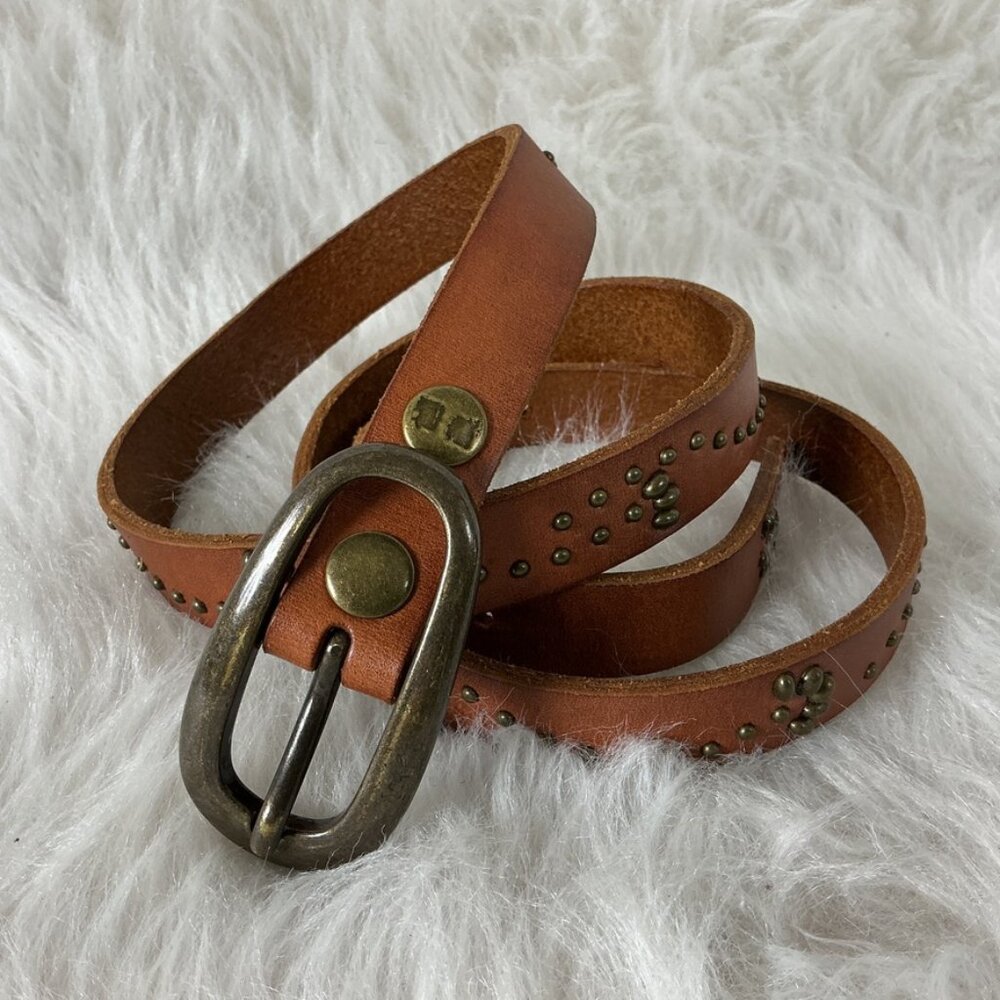 BED|STU Studded Leather Belt in Cognac Brown with Antique Brass Buckle